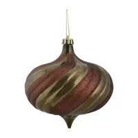 4ct Mocha Brown Swirl Shatterproof 2-Finish Onion Drop Christmas Ornaments 5.75'' (150mm)