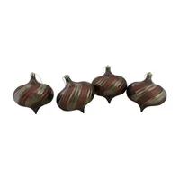 4ct Mocha Brown Swirl Shatterproof 2-Finish Onion Drop Christmas Ornaments 5.75'' (150mm)