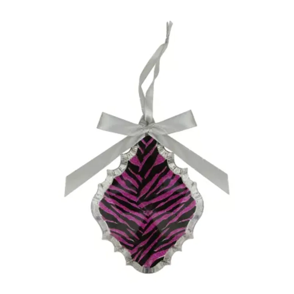 5.5'' Glittered Magenta Pink Zebra Print Teardrop Prism Christmas Ornament