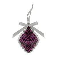 5.5'' Glittered Magenta Pink Zebra Print Teardrop Prism Christmas Ornament