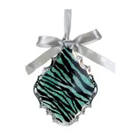 5.5'' Teal Green and Black Glittered Zebra Print Teardrop Prism Christmas Ornament