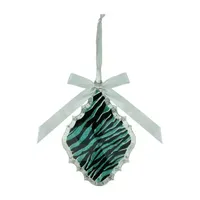 5.5'' Teal Green and Black Glittered Zebra Print Teardrop Prism Christmas Ornament