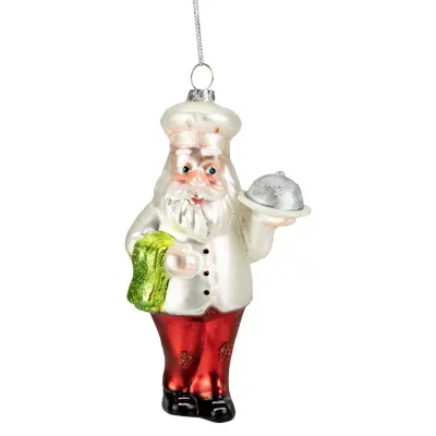 5.75'' White and Red Standing Santa Chef Glass Christmas Ornament