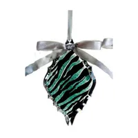 5.75'' Glittered Teal Zebra Print Diamond Prism Christmas Ornament