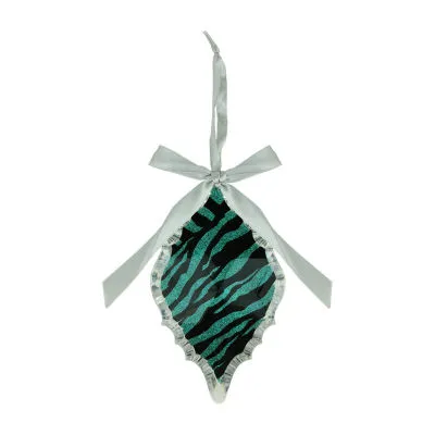 5.75'' Glittered Teal Zebra Print Diamond Prism Christmas Ornament