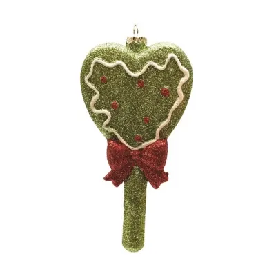 5.75'' Glittered Green and Red Shatterproof Christmas Heart Lollipop Ornament