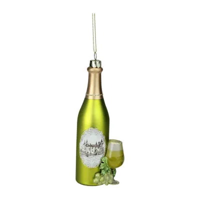 5.75'' Green and Gold Wine Bottle Glass Christmas Ornament
