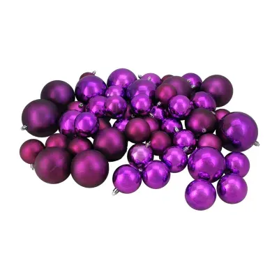 50ct Purple Shatterproof 2-Finish Christmas Ball Ornaments 4'' (100mm)