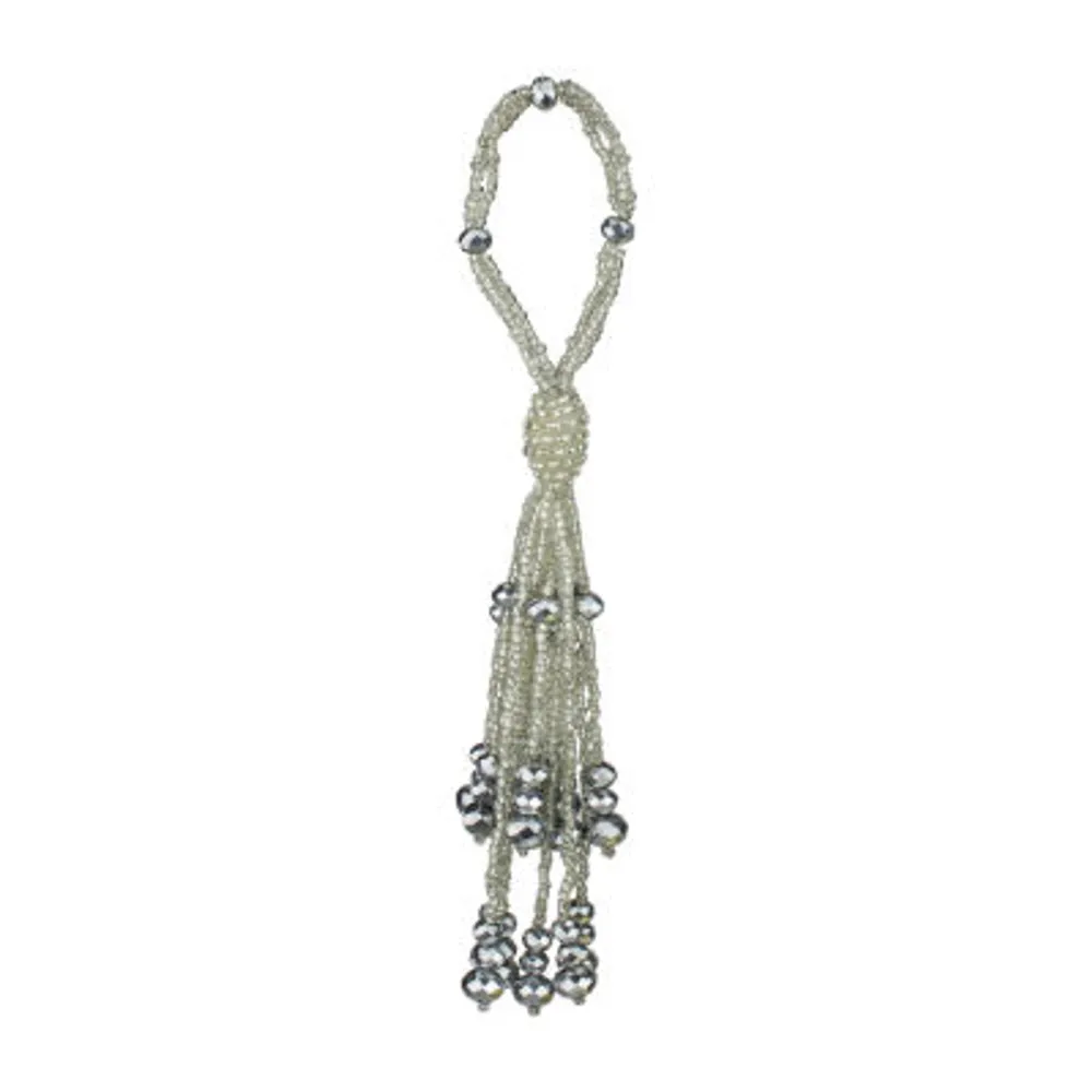 6.5'' White and Silver Beaded Ball with Tassels Christmas Ornament