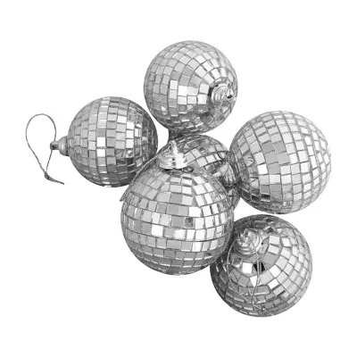 6ct Silver Splendor Glass Disco Christmas Ball Ornaments 3.25'' (80mm)