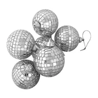 6ct Silver Splendor Glass Disco Christmas Ball Ornaments 3.25'' (80mm)