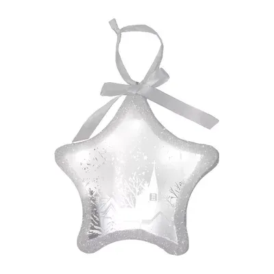8'' White and Silver LED Sparkle Star With Winter Scene Christmas Ornament