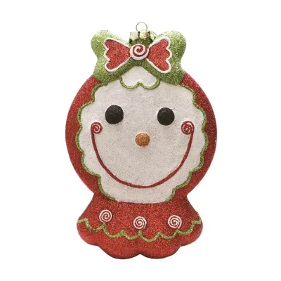 8.5'' Red and Green Glittered Shatterproof Gingerbread Girl Christmas Ornament