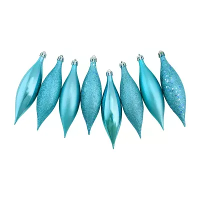 8ct Turquoise Blue Shatterproof 4-Finish Finial Drop Christmas Ornaments 5.5"
