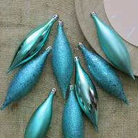 8ct Turquoise Blue Shatterproof 4-Finish Finial Drop Christmas Ornaments 5.5"