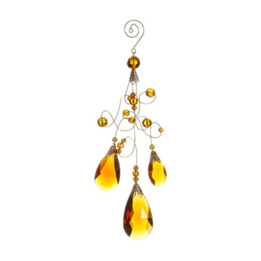 9.75'' Amber and Gold Faceted Beads Christmas Teardrop Ornament