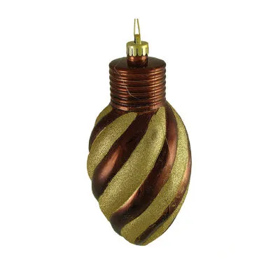 11'' Chocolate Brown and Gold Striped Shatterproof Light Bulb Christmas Ornament (Pack of 3)