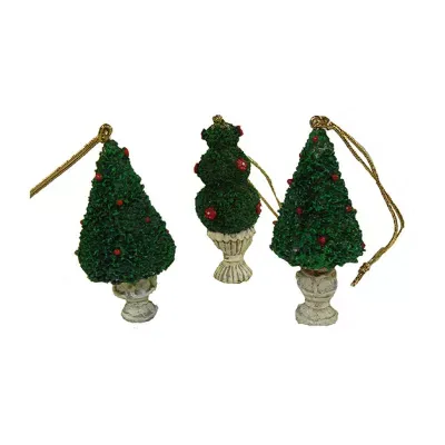 576ct Green and Ivory Potted Topiary Tree Christmas Ornaments 2.5"