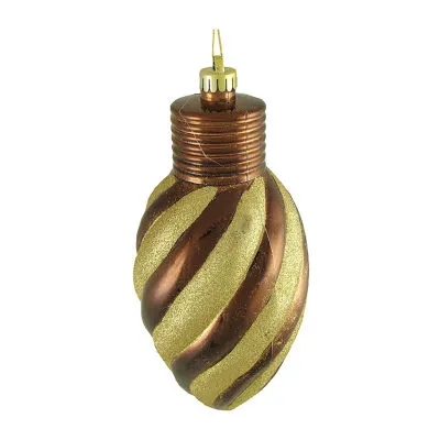 11'' Mocha Brown and Gold 2-Finish Striped Shatterproof Christmas Light Bulb Ornament