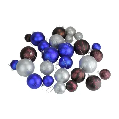 27ct Blue and Brown Shatterproof Matte Christmas Ball Ornaments 4'' (100mm)