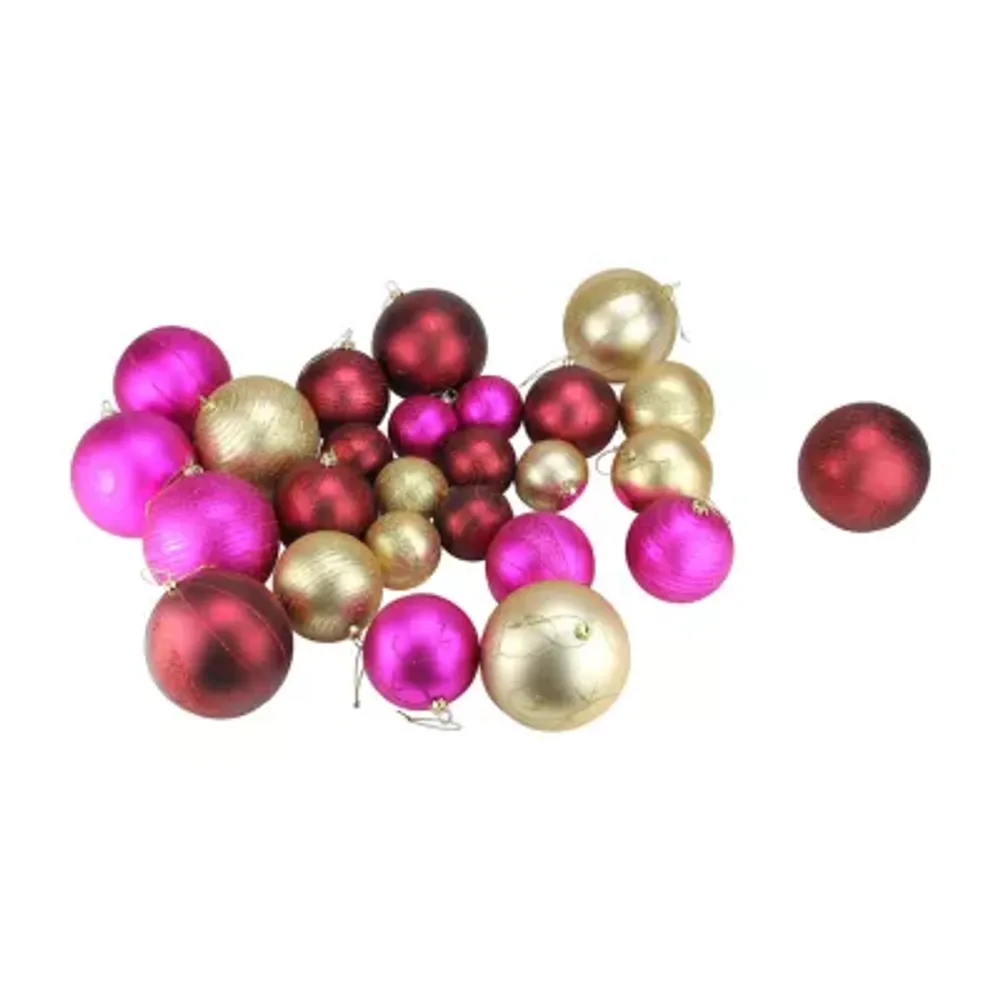 27ct Pink and Burgundy Red Shatterproof Matte Christmas Ball Ornaments 4'' (100mm)