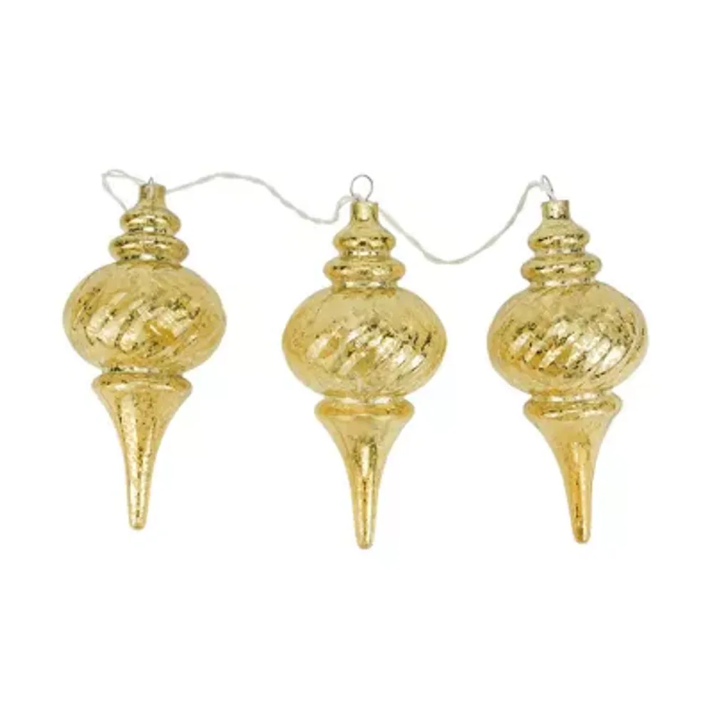 3ct Prelit Gold Mercury Glass Finish Finial Christmas Ornaments - Clear Lights 9.75"