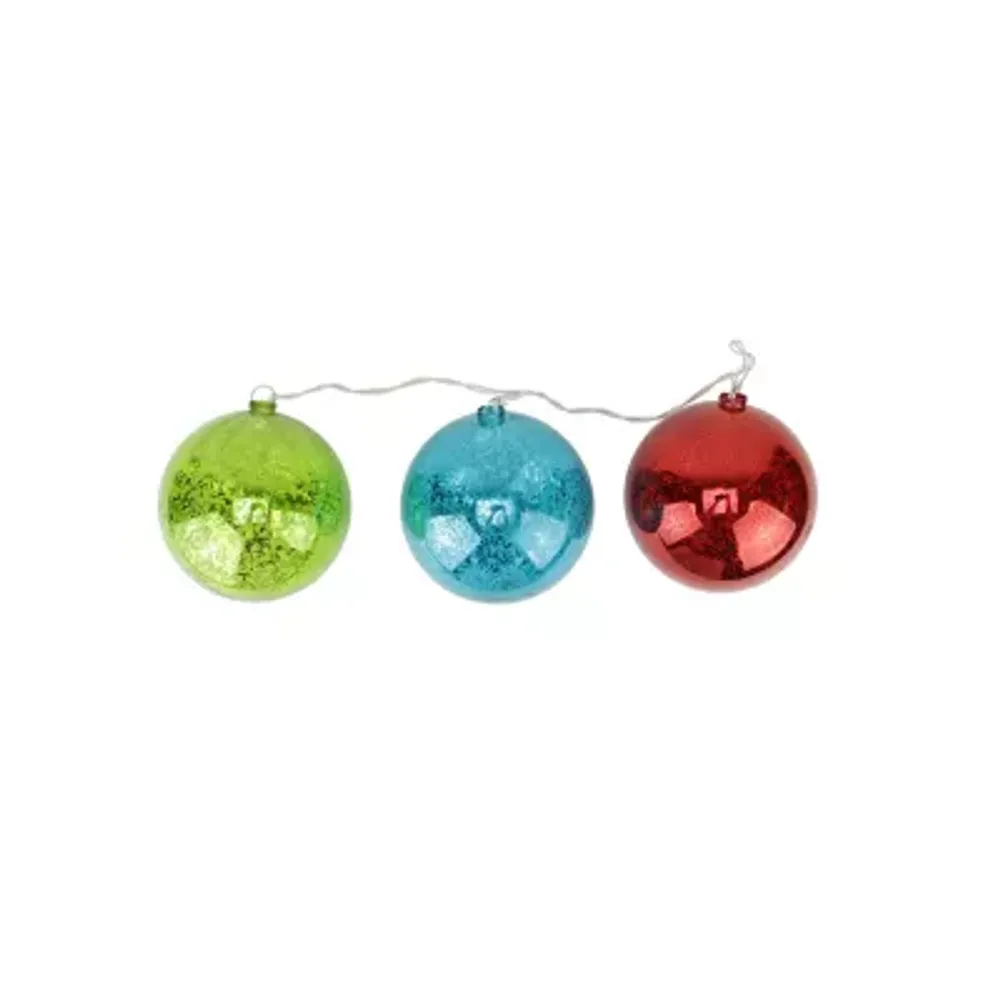 Set of 3 Lighted Multi-Color Mercury Glass Finish Ball Christmas Ornaments - Clear Lights