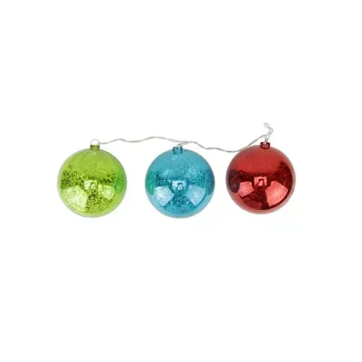 Set of 3 Lighted Multi-Color Mercury Glass Finish Ball Christmas Ornaments - Clear Lights