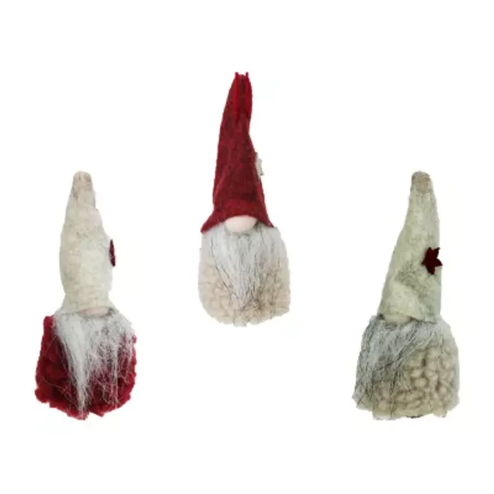 Set of 3 Red and Beige Plush Gnome Hanging Christmas Ornaments 3.75"