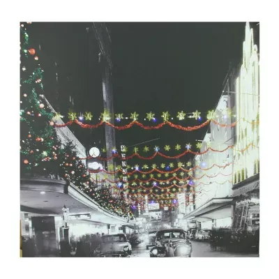 LED Lighted Christmas on Main Street in Pittsburgh Canvas Wall Art 19.75" x 19.75"