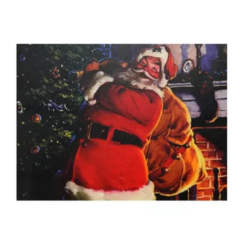 LED Lighted Jolly Santa Claus with Bag of Gifts Christmas Canvas Wall Art 11.75" x 15.75"