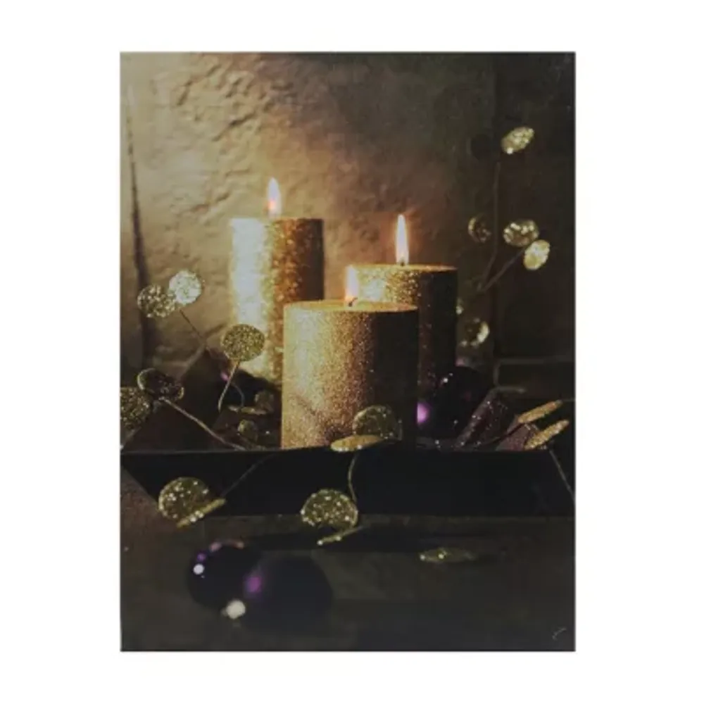 LED Lighted Flickering Heart-Shaped Candles Canvas Wall Art 15.75