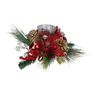 18'' Pine Sprigs and Glittered Berries Christmas Hurricane Candle Holder