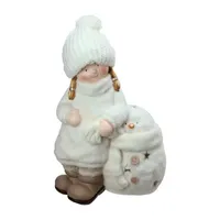 17.25 White Tealight Snowman with Standing Girl Christmas Candle Holder