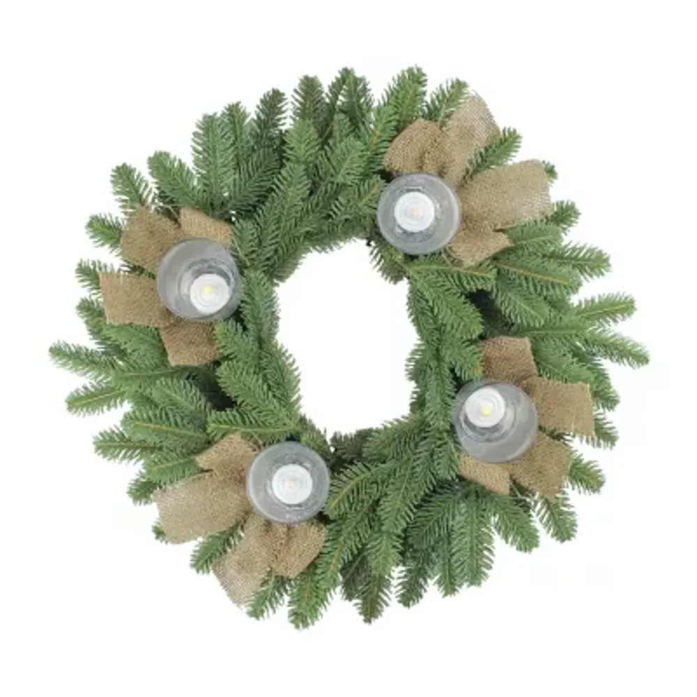 Green and Brown Pine Artificial Christmas Wreath with Candle Holder - 21-Inch Unlit