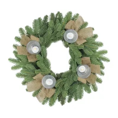 Green and Brown Pine Artificial Christmas Wreath with Candle Holder - 21-Inch  Unlit