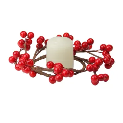 7'' Shiny Red Berries Artificial Christmas Candle Ring