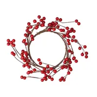 9'' Shiny Red Berries Artificial Christmas Candle Holder Ring