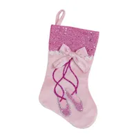 14'' Pink and Silver Ballerina Shoes Christmas Stocking with Glitter Cuff and Bow