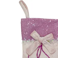 14'' Pink and Silver Ballerina Shoes Christmas Stocking with Glitter Cuff and Bow