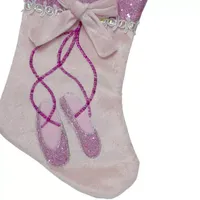 14'' Pink and Silver Ballerina Shoes Christmas Stocking with Glitter Cuff and Bow