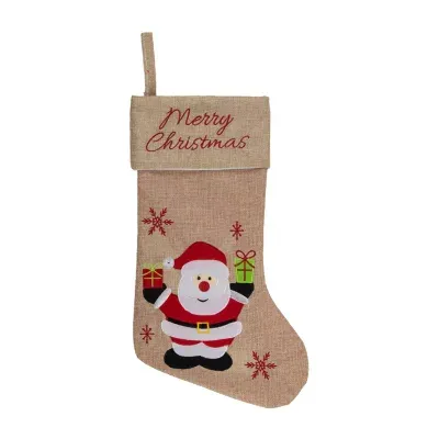 19'' Beige and Red Santa Claus Embroidered Christmas Stocking