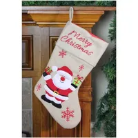 19'' Beige and Red Santa Claus Embroidered Christmas Stocking