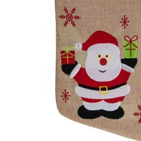 19'' Beige and Red Santa Claus Embroidered Christmas Stocking