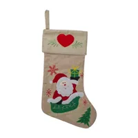 19'' Red and Green Santa Claus in Sleigh Embroidered Christmas Stocking