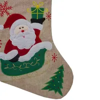 19'' Red and Green Santa Claus in Sleigh Embroidered Christmas Stocking