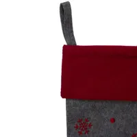 19'' Gray and Red Embroidered Santa Claus Christmas Stocking