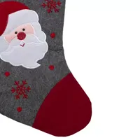 19'' Gray and Red Embroidered Santa Claus Christmas Stocking