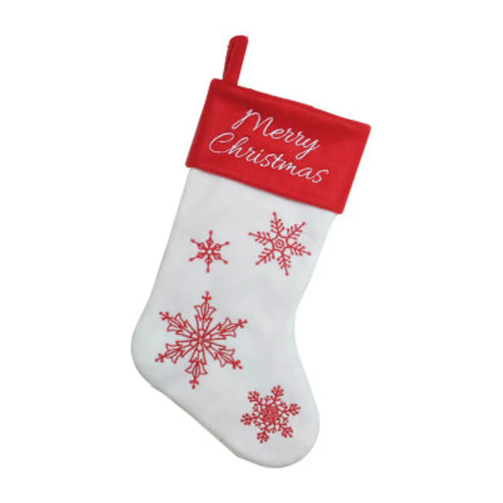 15.25'' Red and White Snowflake Embroidered Christmas Stocking