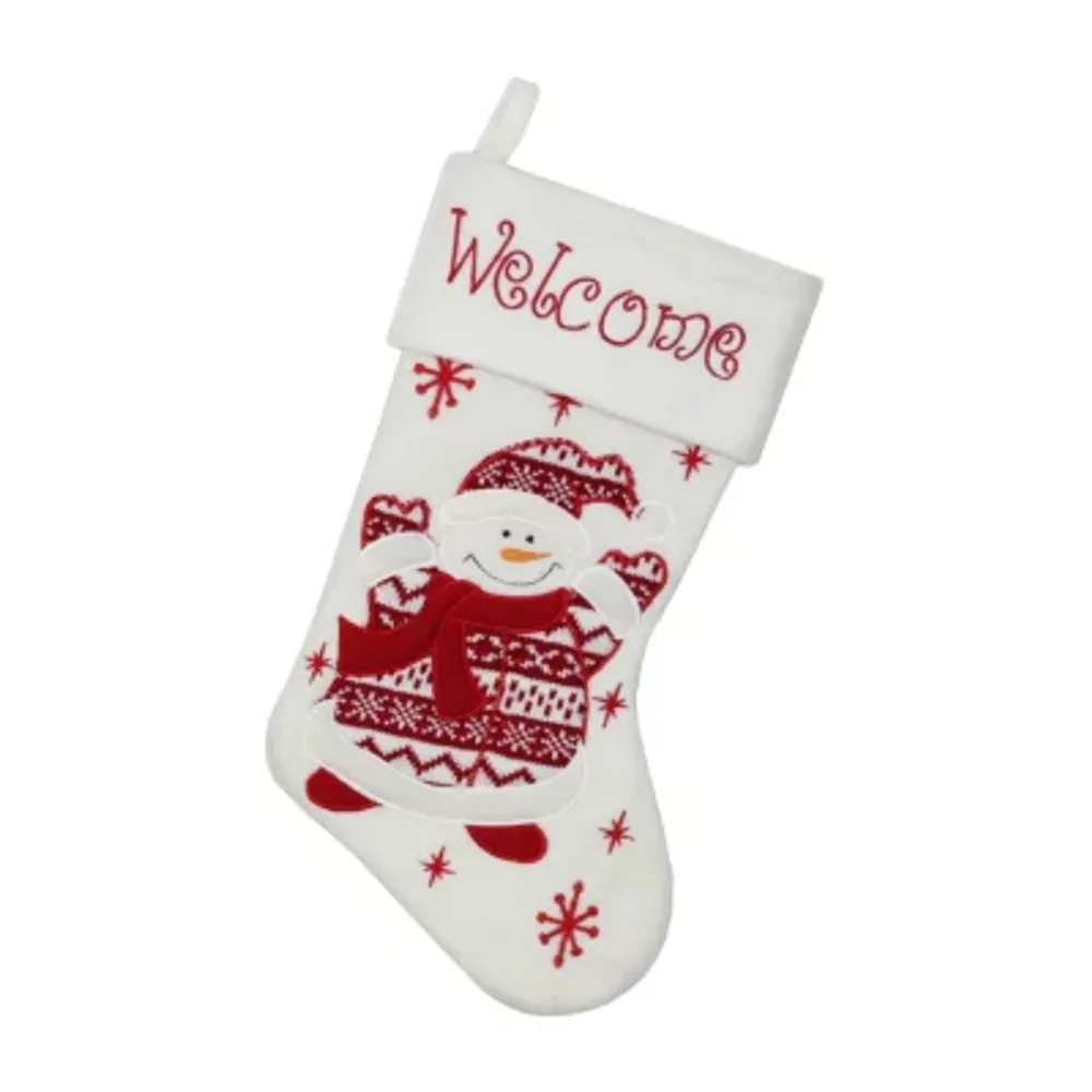 15.75'' Red and White Welcome Snowman Embroidered Christmas Stocking